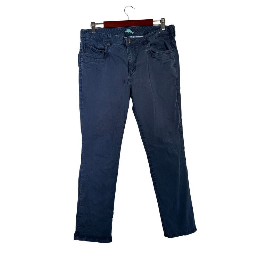 Tommy Bahama Men 36x30 Navy Blue Stretch Chino Pants Cotton Tencel Casual Comfor